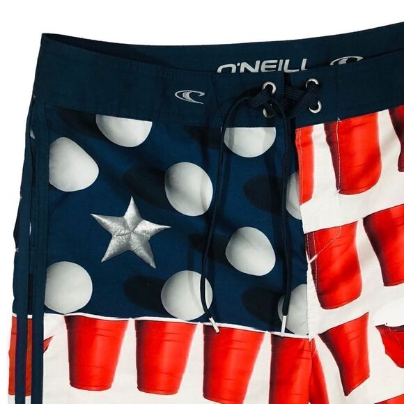NWT O’NEILL Board Shorts Beer Pong Cup American Flag Surface Men’s Sz 30 - Picture 2 of 13